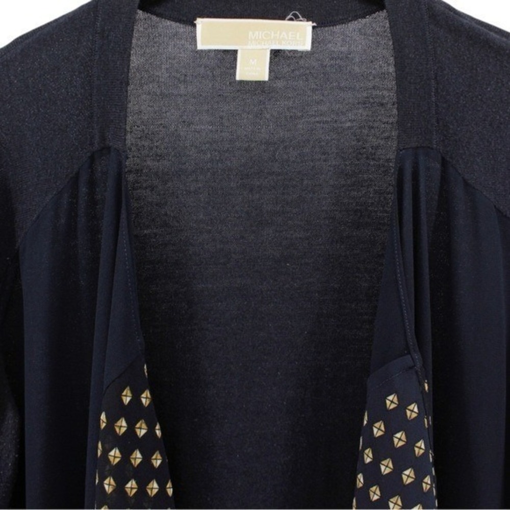 Michael Kors Navy Handkerchief Trim Cardigan Lightweight Career Luxury Comfort M - Picture 3 of 8